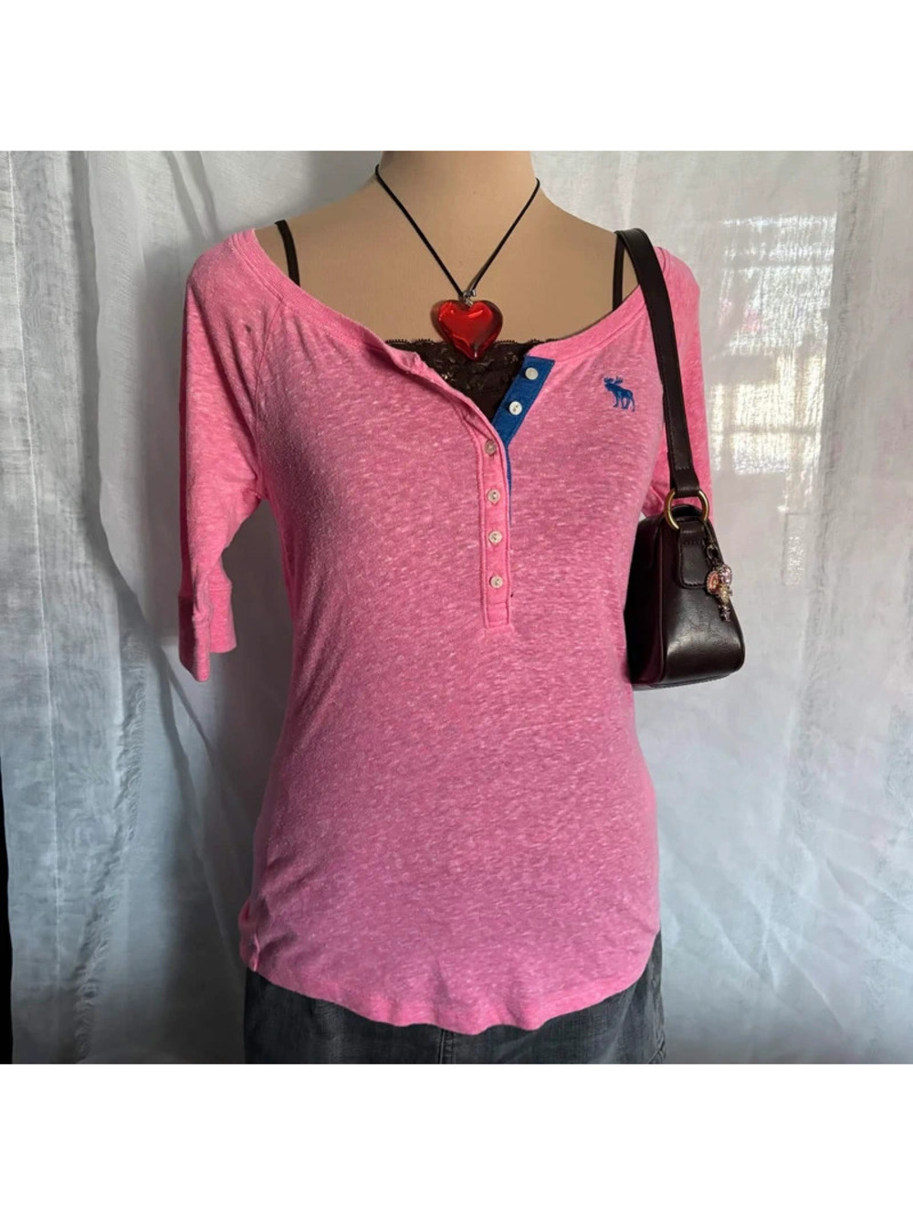 pink y2k abercrombie henley top